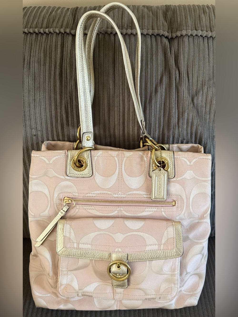 VTG Coach Penelope Blush Pink Gold Signature Carryall Bag Shoulder Purse